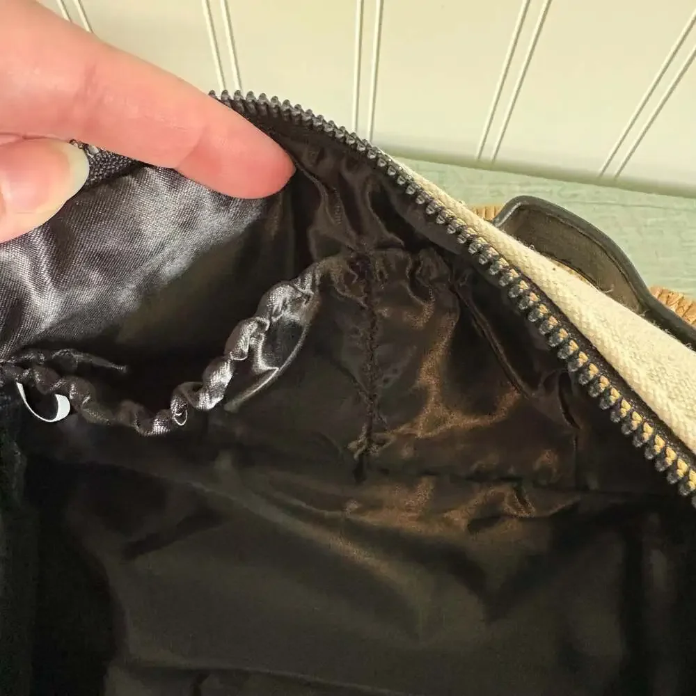 WeWoreWhat Cream and Black Canvas Cosmetic Bag